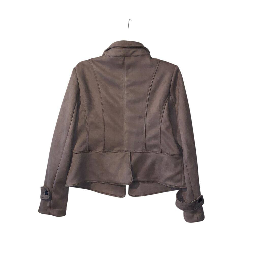 T Tahari Faux Suede Leather Crop Zip Jacket Brown Moto M - Picture 5 of 13